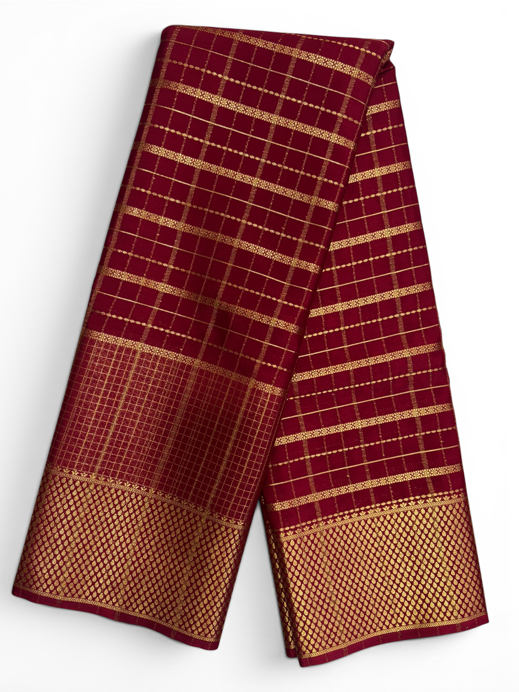 Premium Crepe Silk Self Maroon Chex Saree (SMI6941_6)