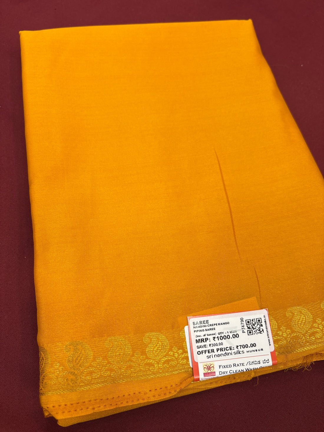 Golden Yellow Mango S/B Semi Crepe Silk Saree (PT4790)