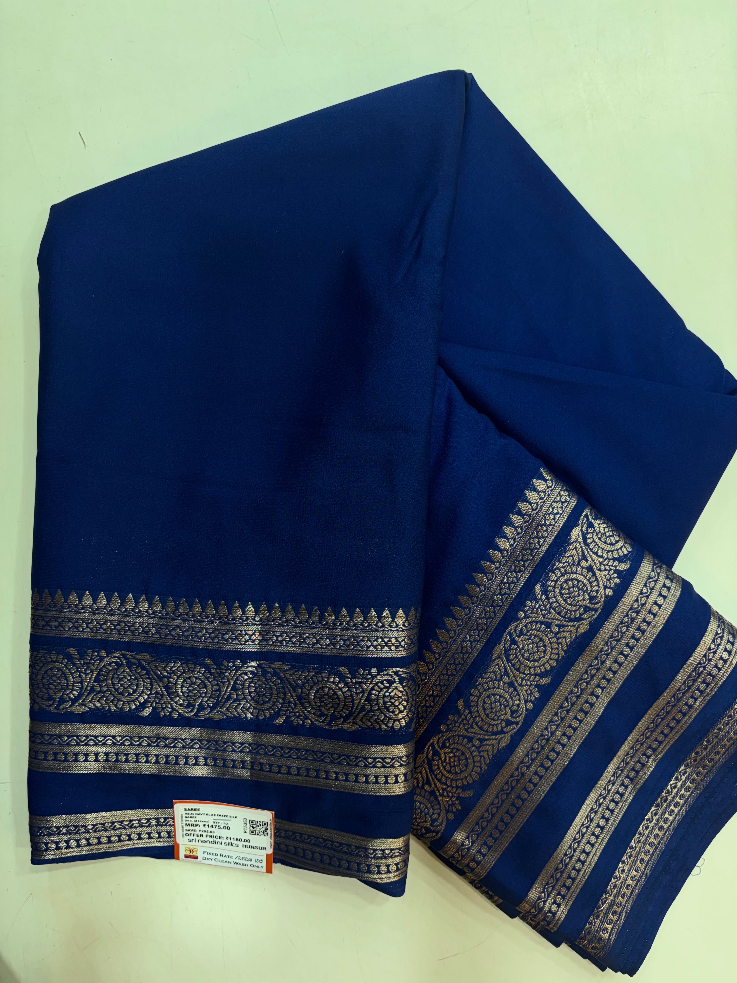 Navy Blue Semi Crepe Silk Saree (PT5363)