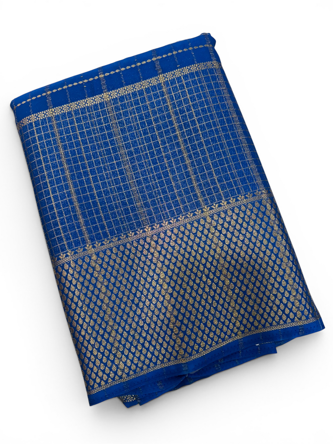 Premium Crepe Silk Self Teal Blue Chex Saree (SMI6941_8)