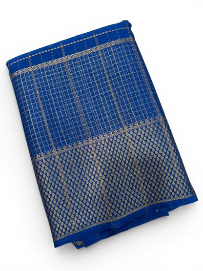 Premium Crepe Silk Self Teal Blue Chex Saree (SMI6941_8)