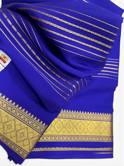 Pure Crepe Silk Royal Blue Self 7DH Lines Saree w/  Silk Mark (PSE6574)