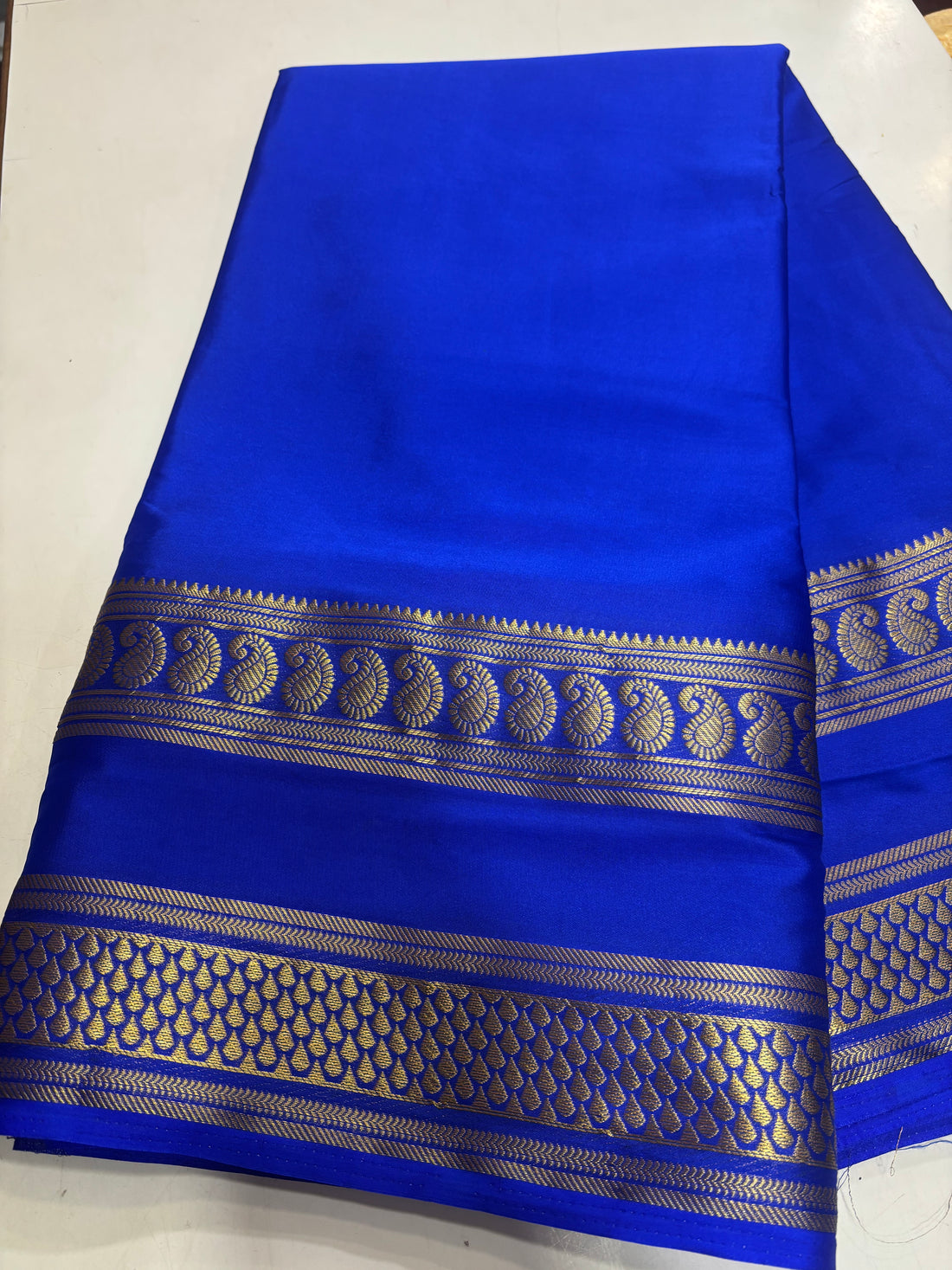 Premium Crepe Royal Blue Bentex Mango Border Semi Silk Saree (NHM4789)
