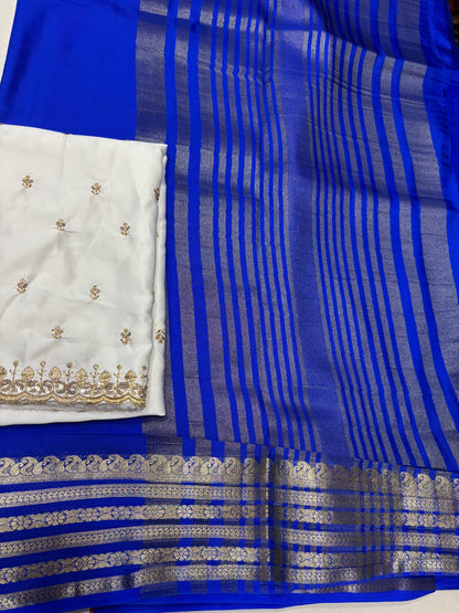 Nandini Crepe Royal Blue 6 Lines Combo Saree (NHM4894)