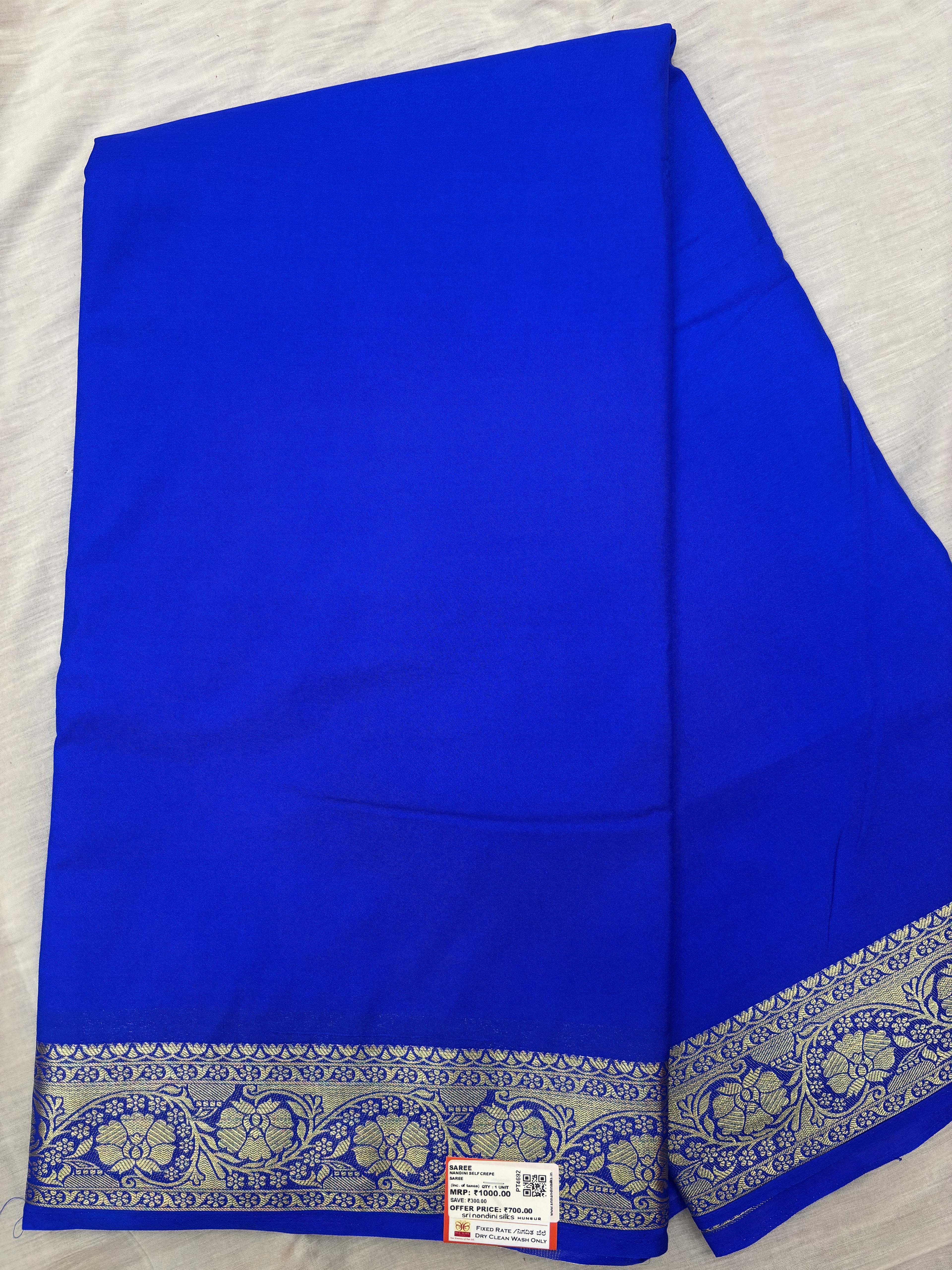 Royal Blue B/B Semi Crepe Silk Saree (PT4692)
