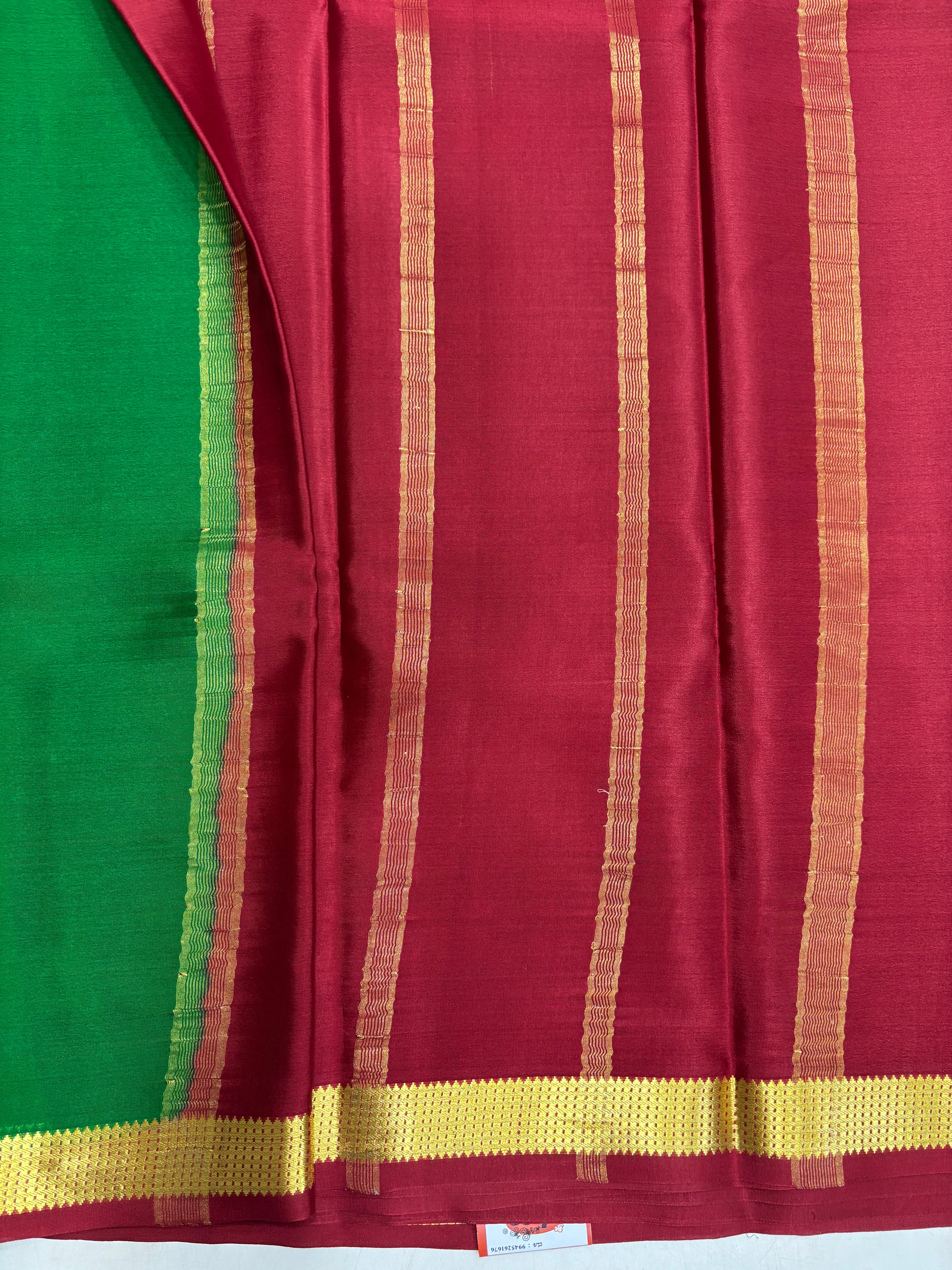 Green &amp; Maroon Pure Crepe Silk Saree With Silk Mark (GH4419)