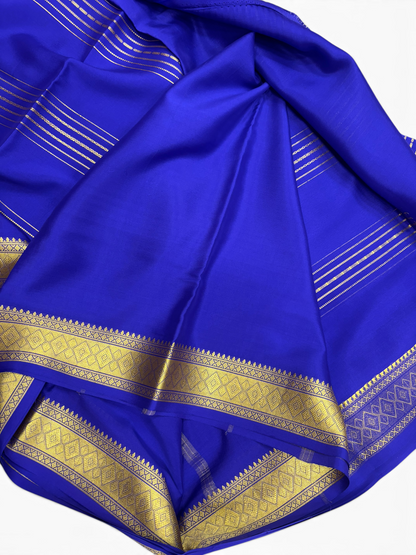 Pure Crepe Silk Royal Blue Self 7DH Lines Saree w/  Silk Mark (PSE6574)