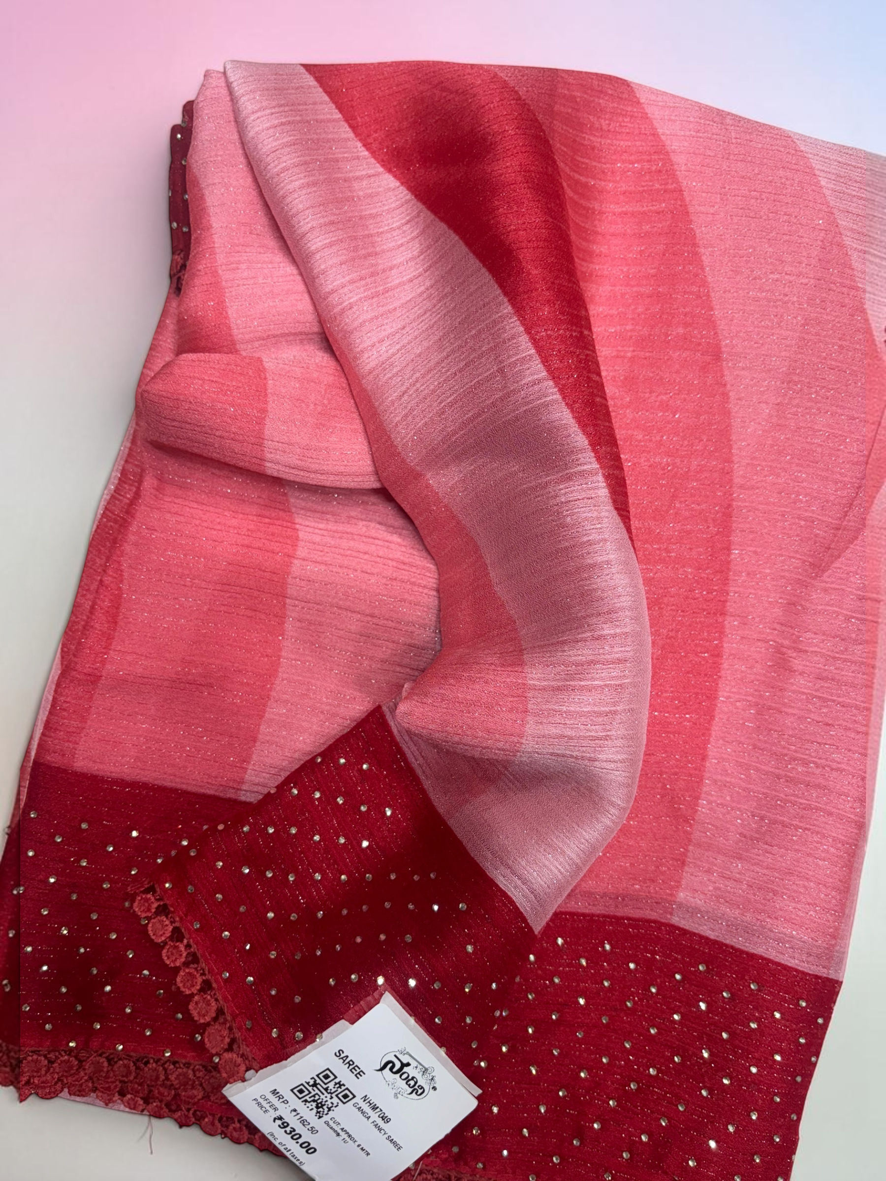 Red &amp; Pink Fancy Saree (NHM7049)
