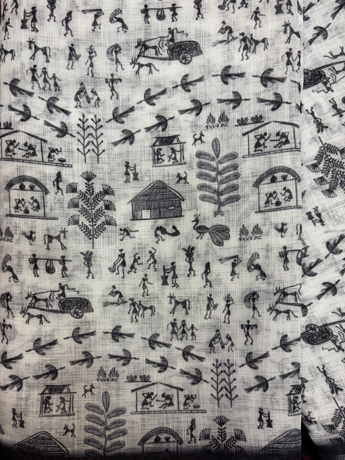 White Cotton Linen Lekha Sri Printed Saree (PT4486)