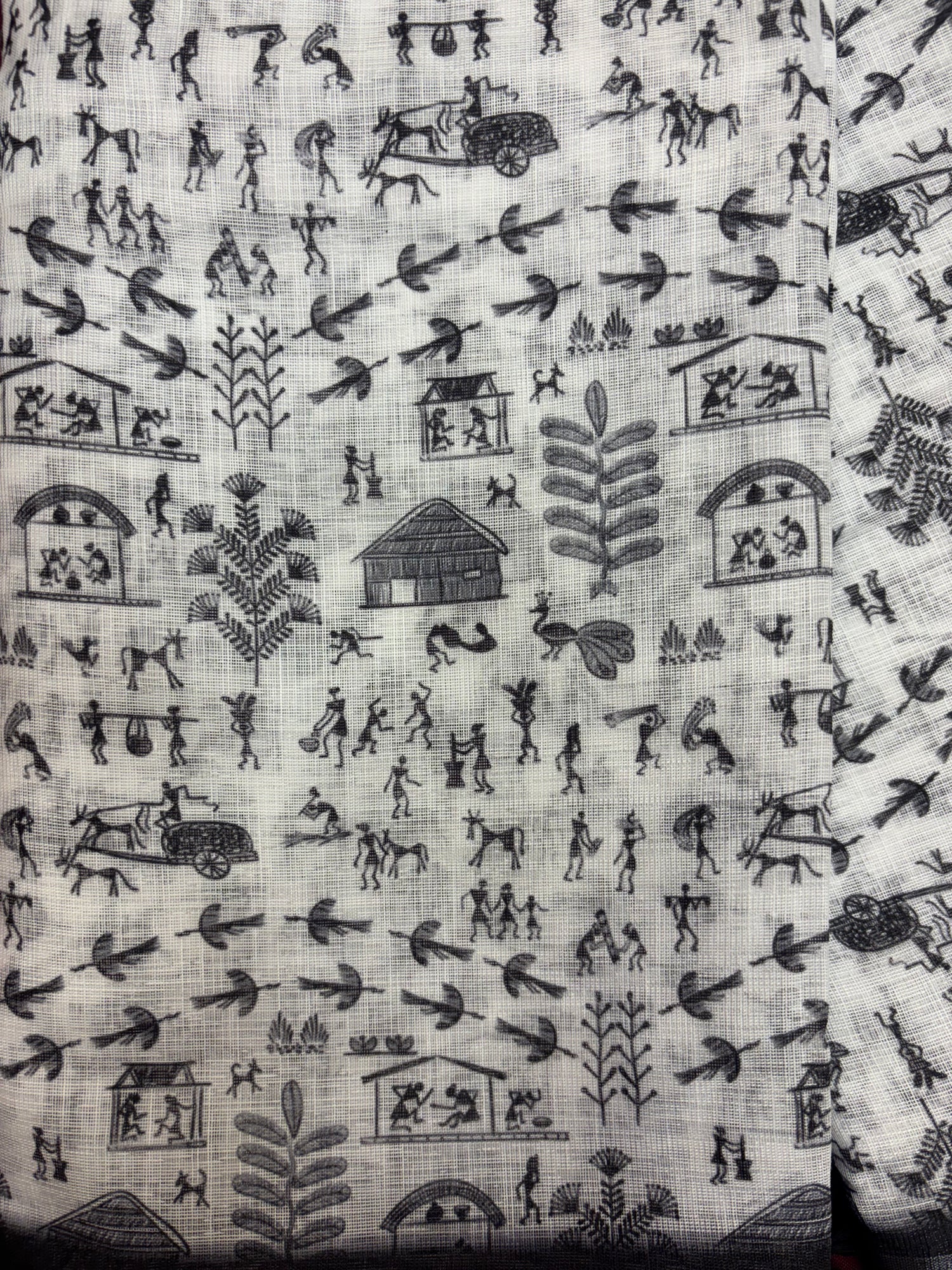 White Cotton Linen Lekha Sri Printed Saree (PT4486)