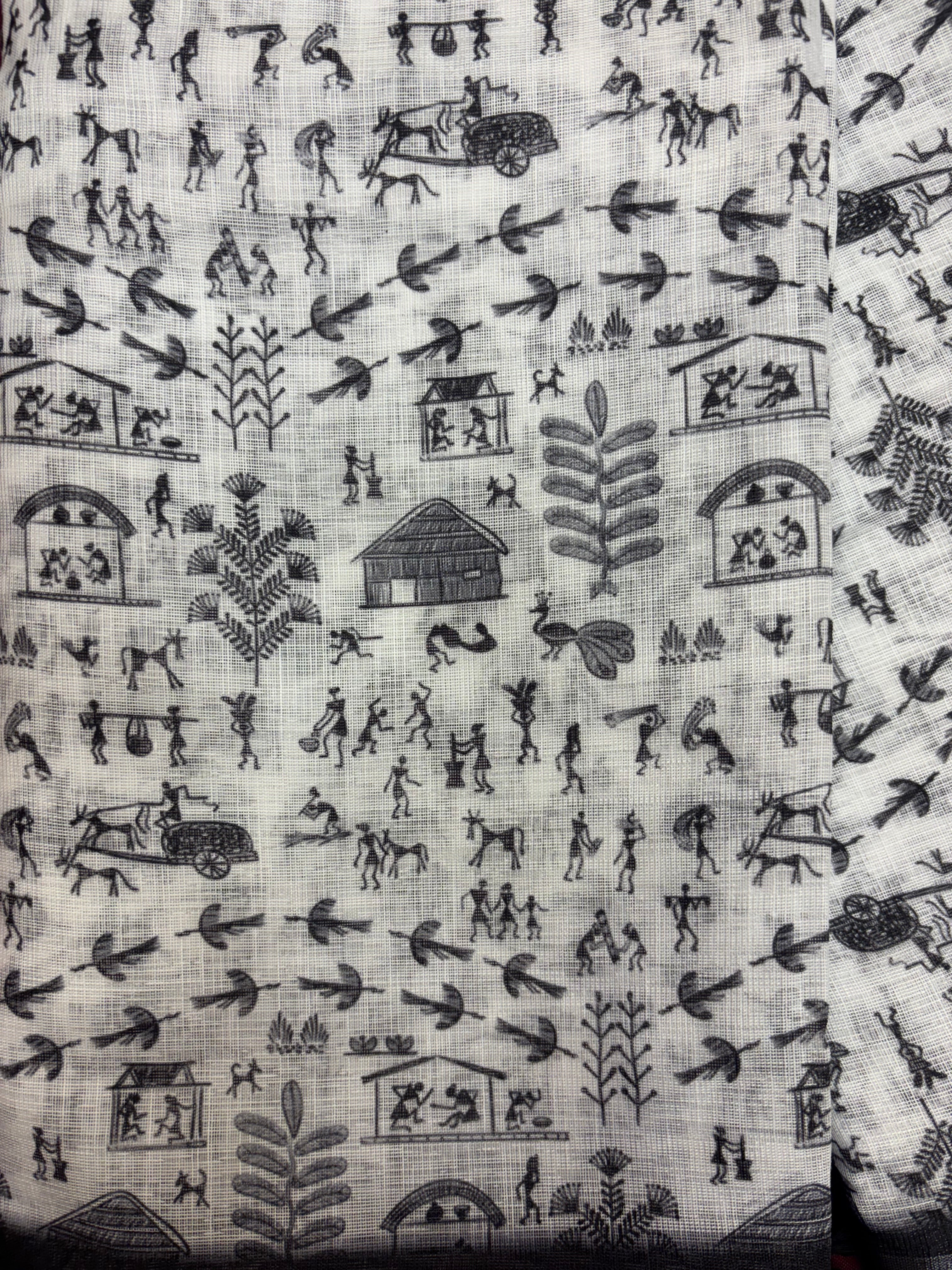 White Cotton Linen Lekha Sri Printed Saree (PT4486)