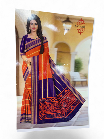 Trending Saffron &amp; Royal Blue Fancy Saree (NHM7046)