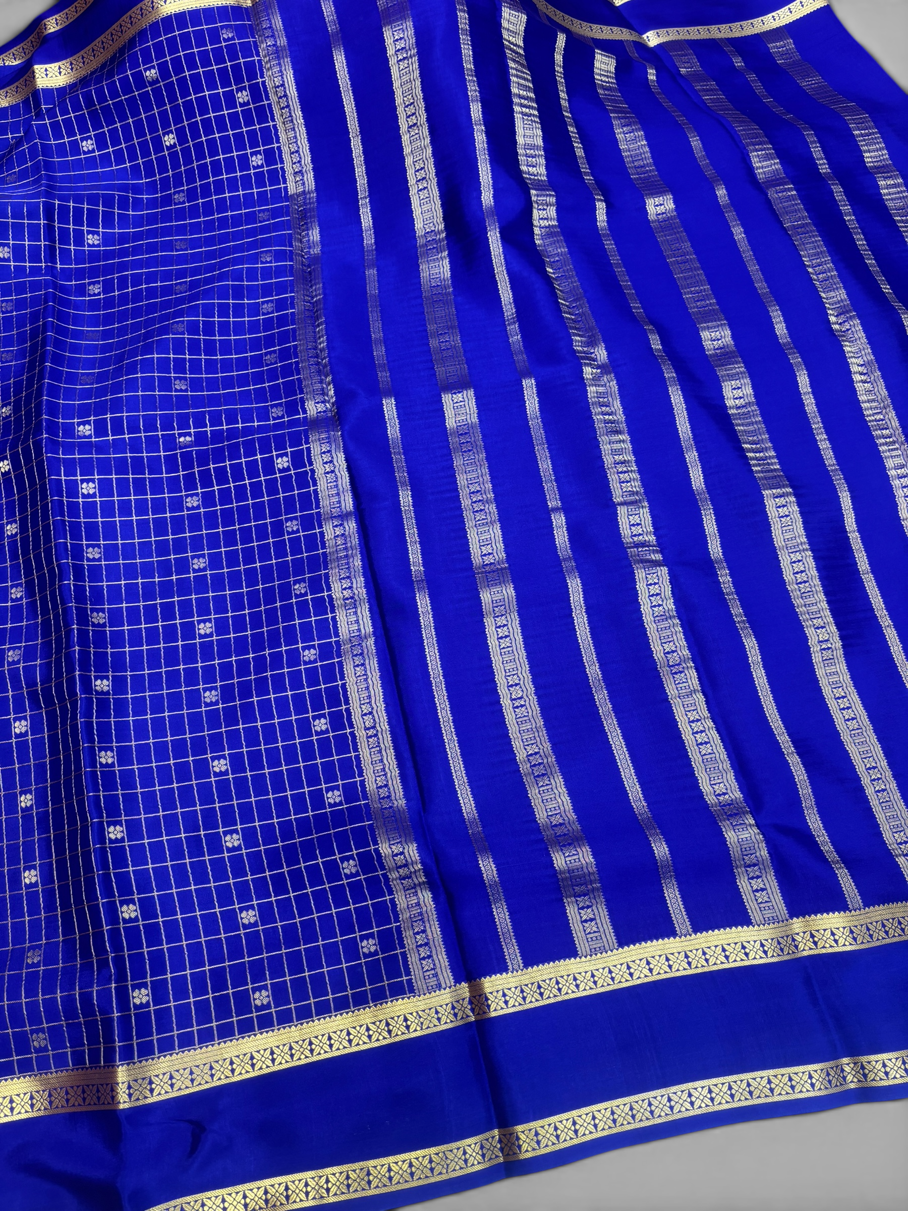 Pure Crepe Silk Chex Royal Blue Saree with Bentex Border w/  Silk Mark (PSE6958)
