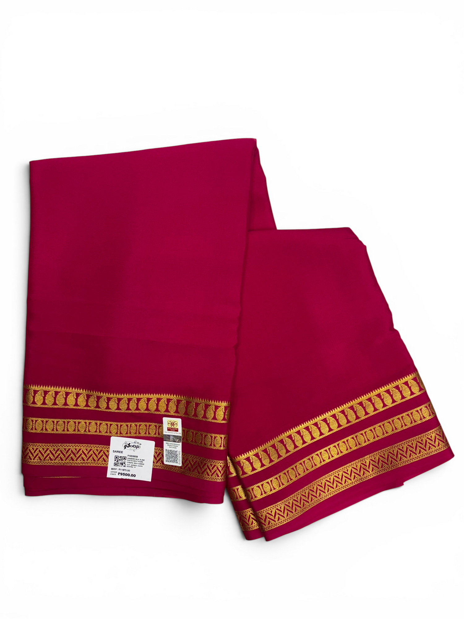 Pure Crepe Silk Rani Self Saree w/  Silk Mark (PSE6959)