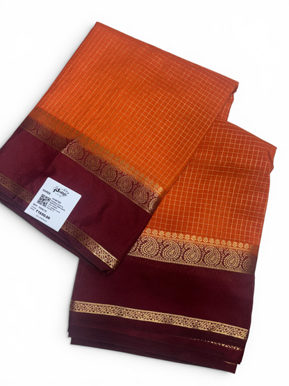 Nandini Silk Rust Orange &amp; Maroon Chex Crape Saree (NHM7052)