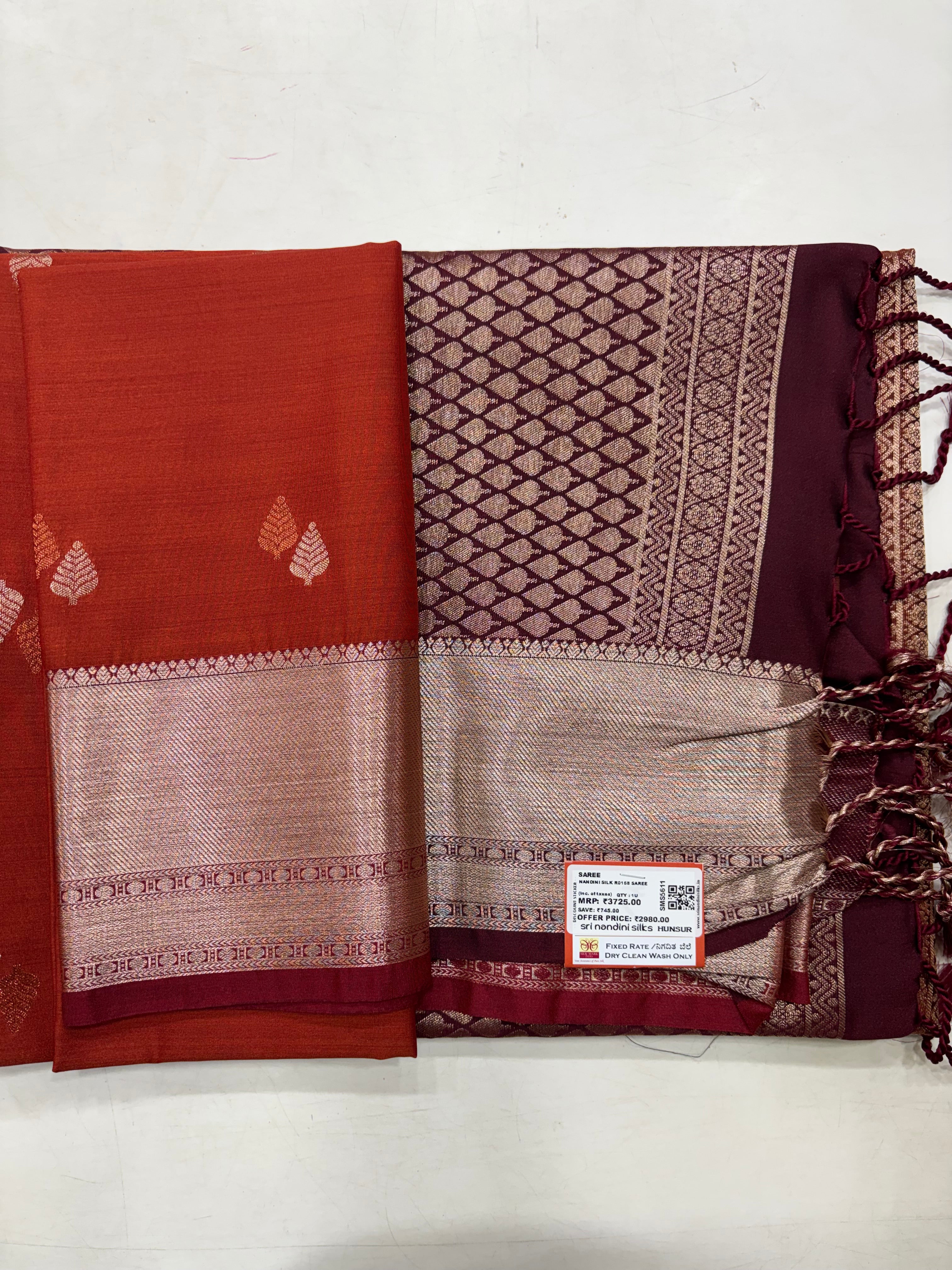 Rust Orange &amp; Maroon Sift Semi Silk Saree (SMS5611)