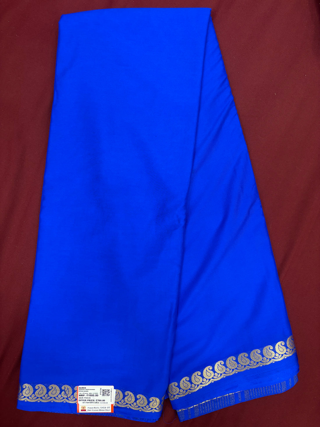 Royal Blue Mango S/B Semi Crepe Silk Saree (PT4790)