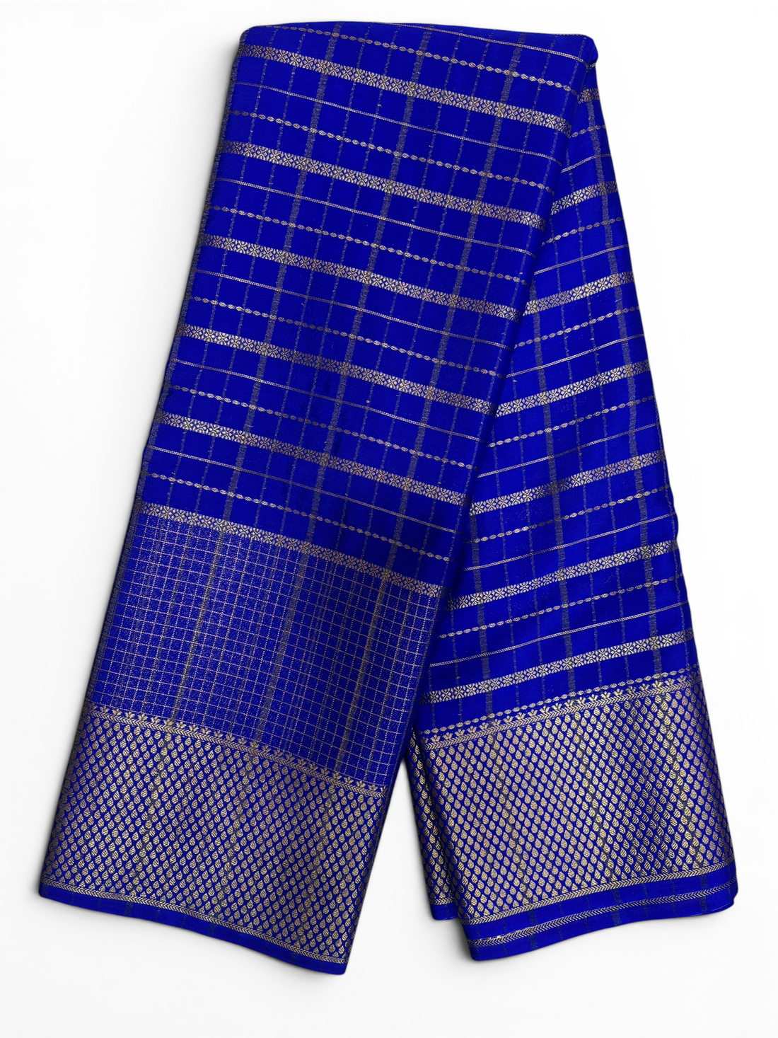 Premium Crepe Silk Self Royal Blue Chex Saree (SMI6941_1)
