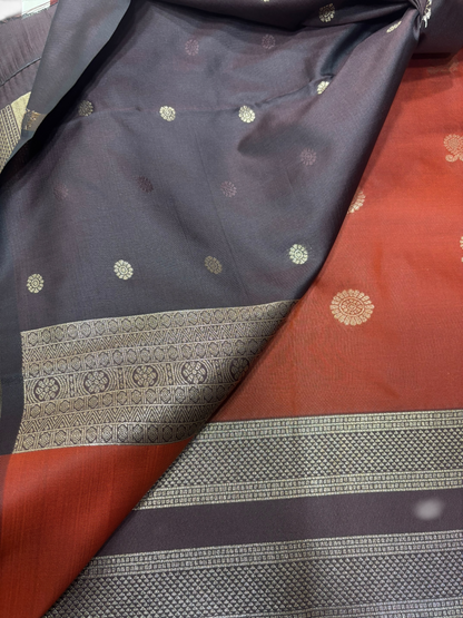 Rust &amp; Brow Bentex Border Kubera Silk Saree (NHM7054)