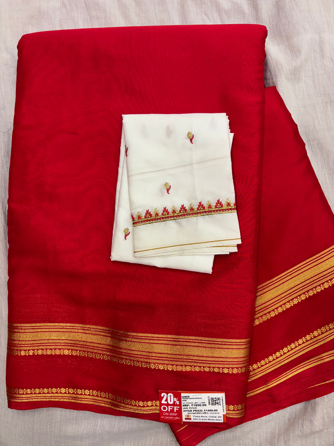 Red Combo Semi Crepe Silk Saree (SMI4675)