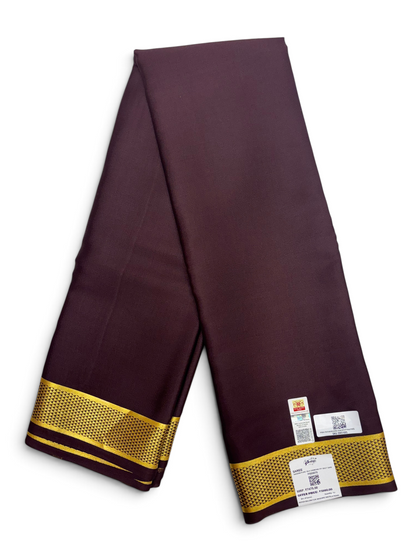 Pure Crepe Silk Brown Saree with Diamond Border w/ Silk Mark