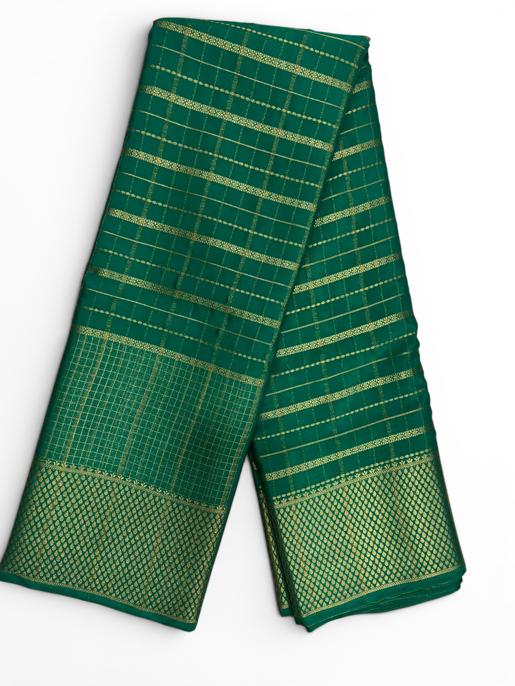 Premium Crepe Silk Self Teal Green Chex Saree (SMI6941_5)