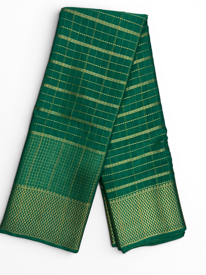 Premium Crepe Silk Self Teal Green Chex Saree (SMI6941_5)
