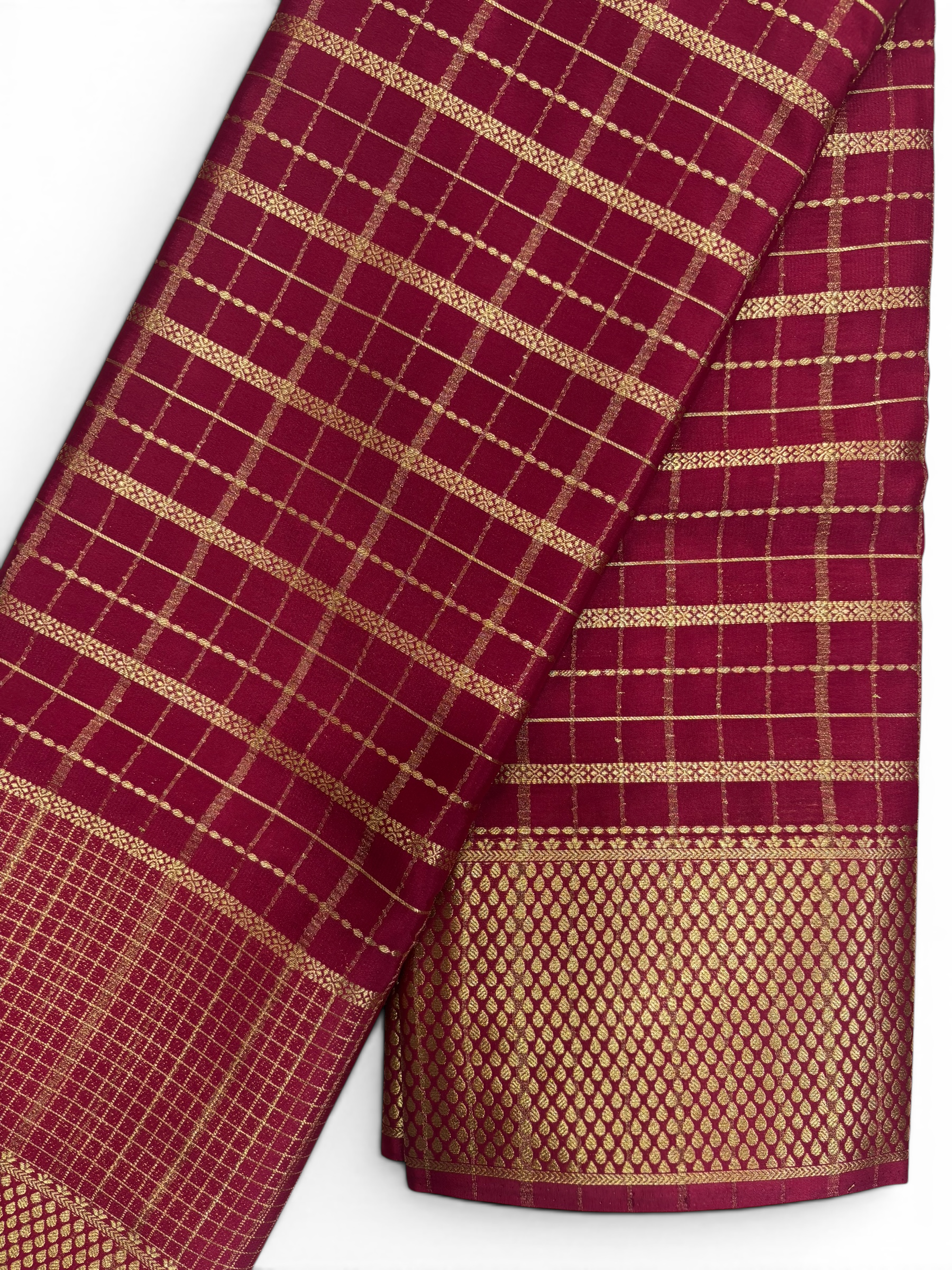 Premium Crepe Silk Self Maroon Chex Saree (SMI6941_6)