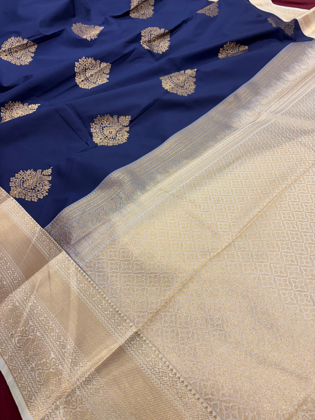 Nandini Silk Navy Blue &amp; Cream Semi Silk Saree (SMS5609)