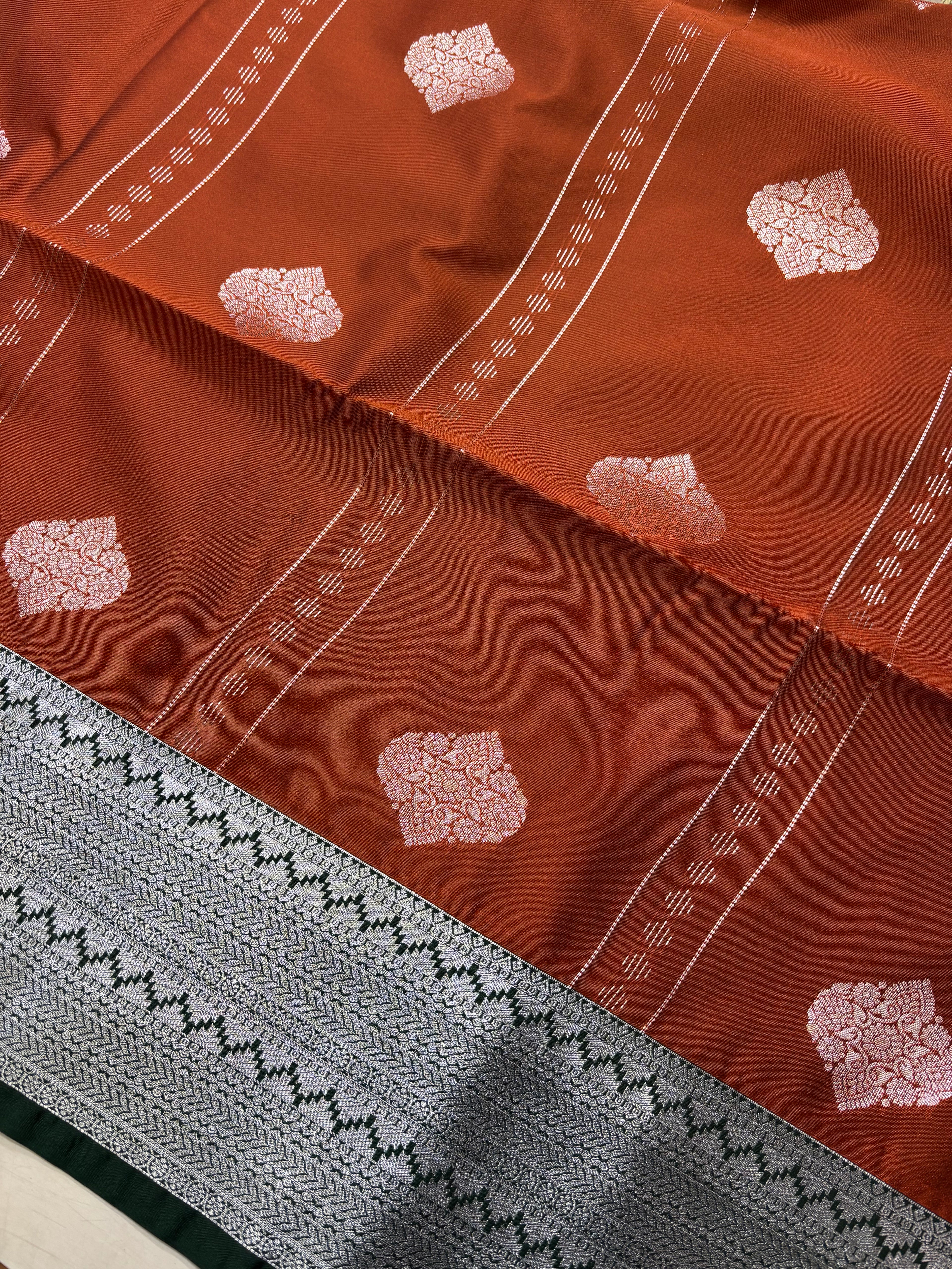 Rust Orange &amp; Green Sift Semi Silk Saree (SMS5608)