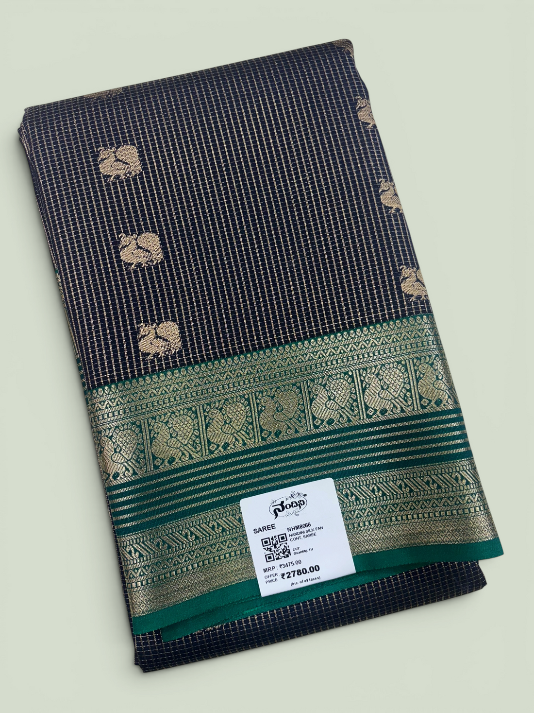 Nandini Silk Soft Kanchi Small Chex Navy Blue Saree (NHM8066)