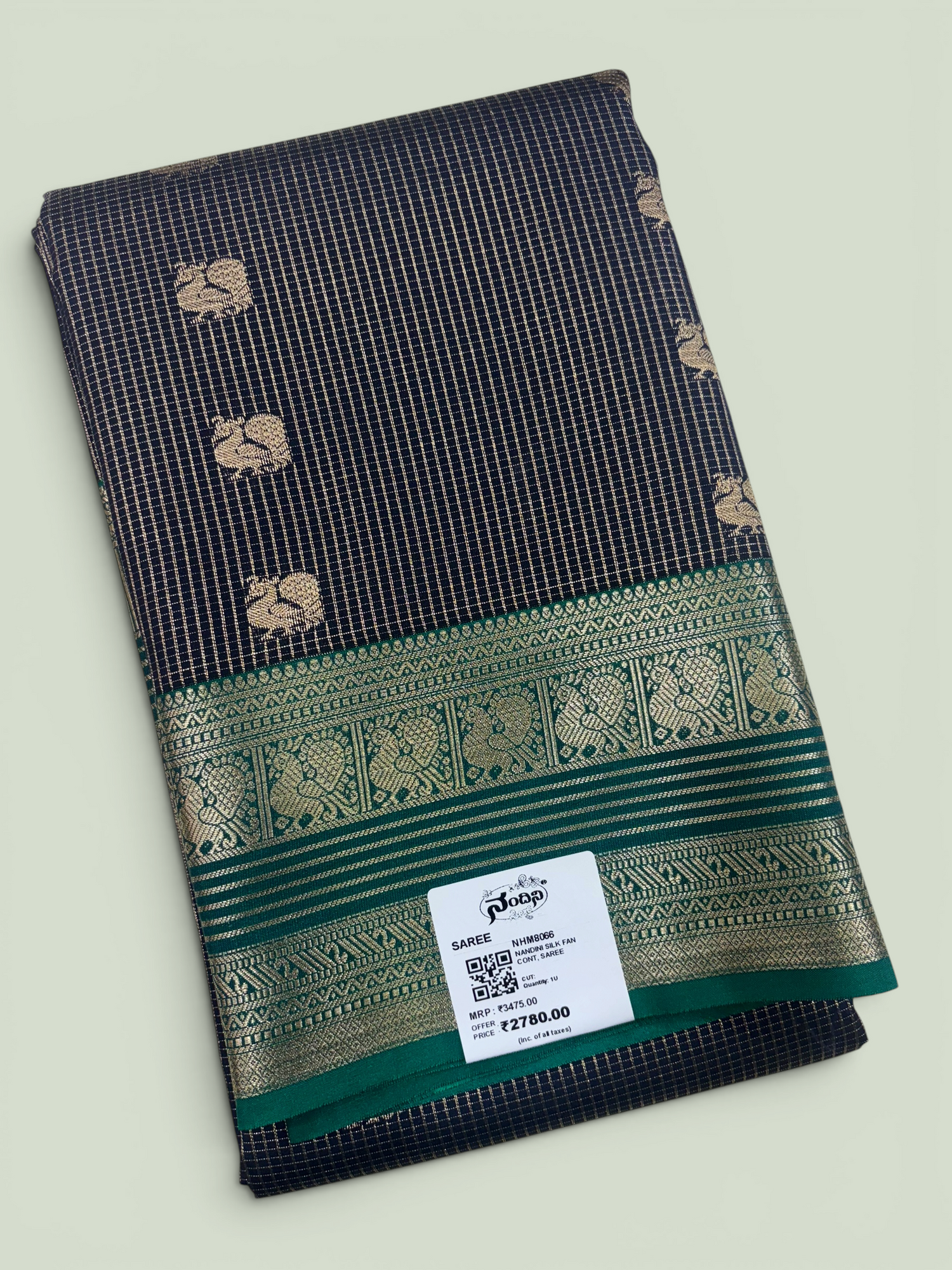 Nandini Silk Soft Kanchi Small Chex Navy Blue Saree (NHM8066)