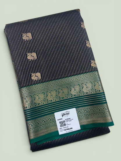 Nandini Silk Soft Kanchi Small Chex Navy Blue Saree (NHM8066)