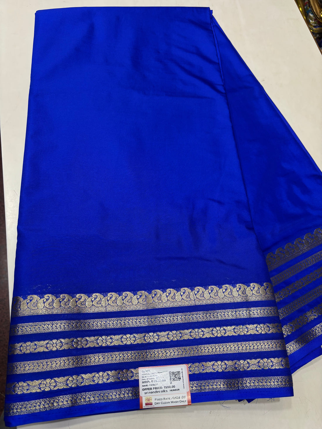 Nandini Crepe Royal Blue 6 Lines Saree (NHM4895)