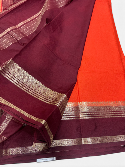 Nandini Silk Rust Orange &amp; Brown Crape Saree (NHM7070)
