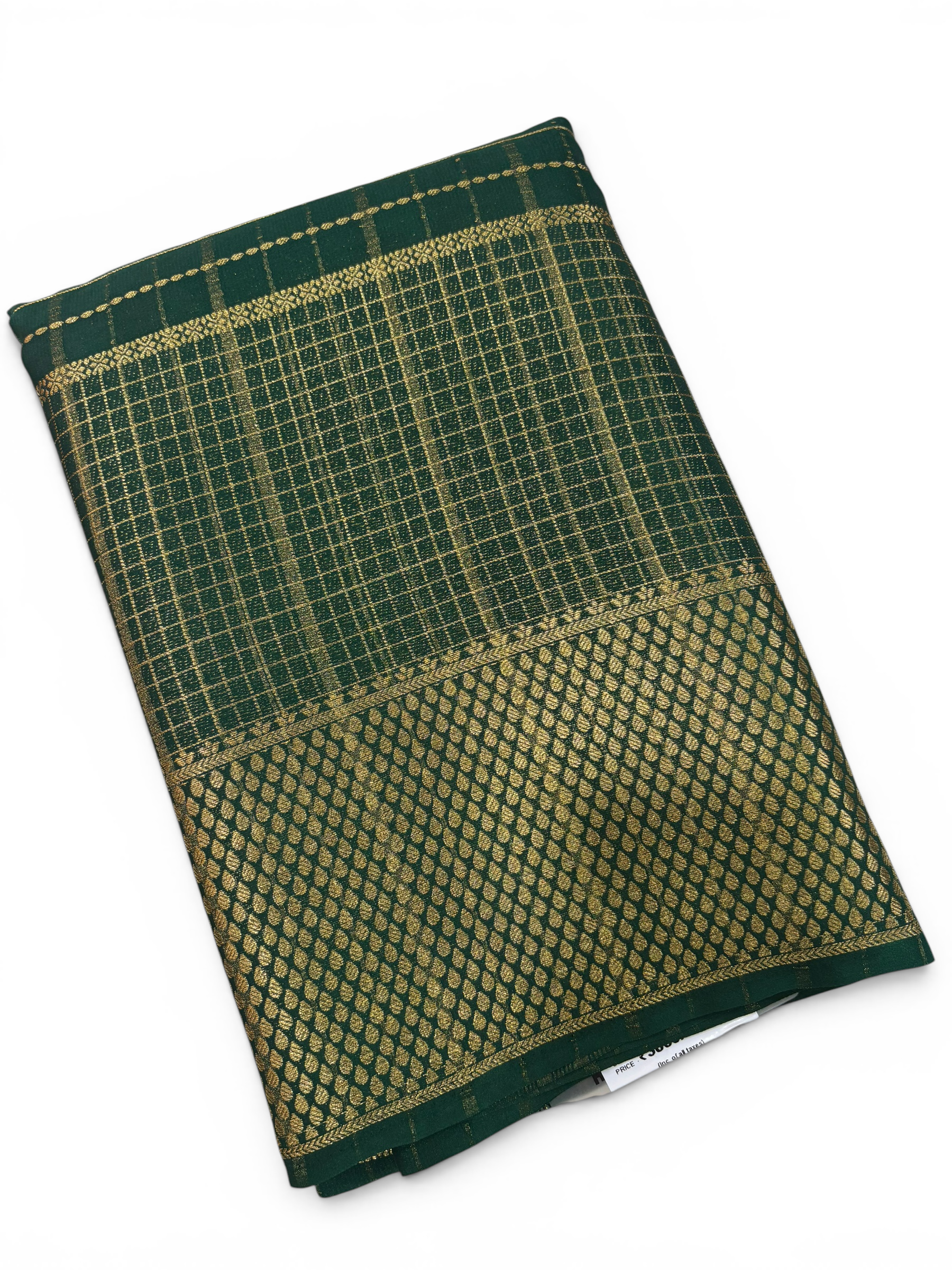 Premium Crepe Silk Self Green Chex Saree (SMI6941_7)