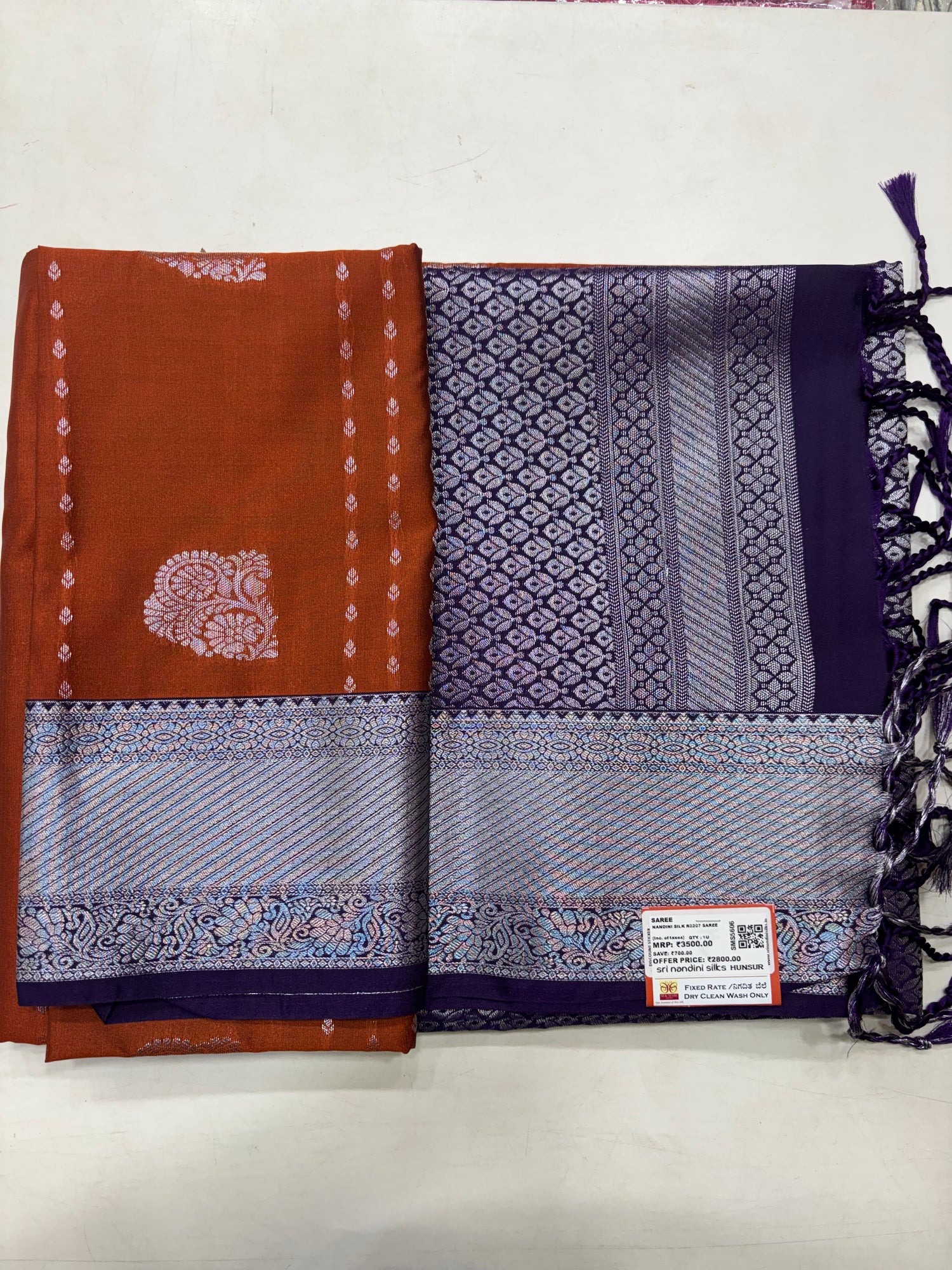 Rust Orange &amp; Violet Sift Semi Silk Saree (SMS5606)