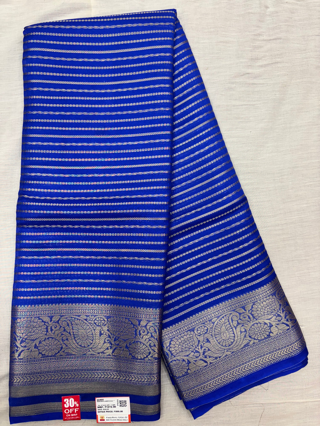 Royal Blue H Lines Semi Crepe Silk Saree (PT4393)