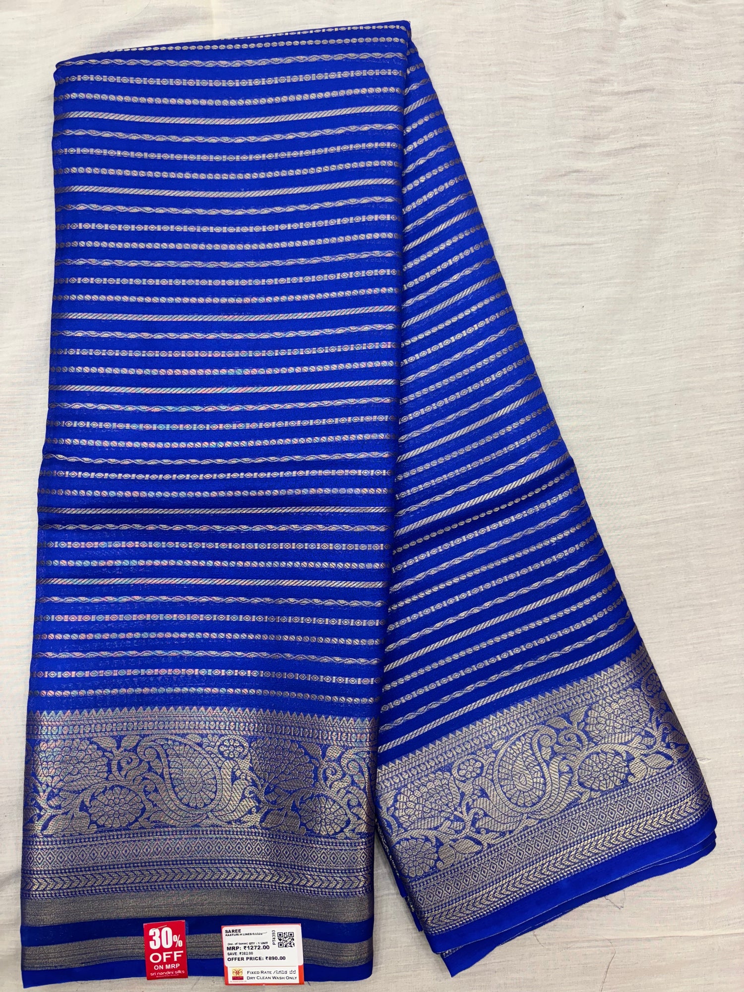 Royal Blue H Lines Semi Crepe Silk Saree (PT4393)