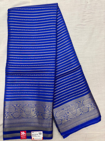 Royal Blue H Lines Semi Crepe Silk Saree (PT4393)
