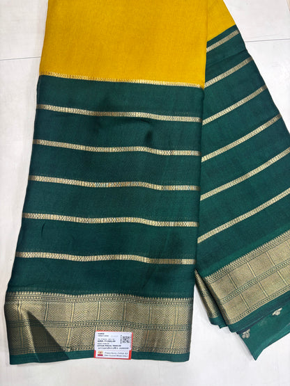 Green &amp; Golden Yellow Washable Semi Crepe Silk Saree (NHM5174)