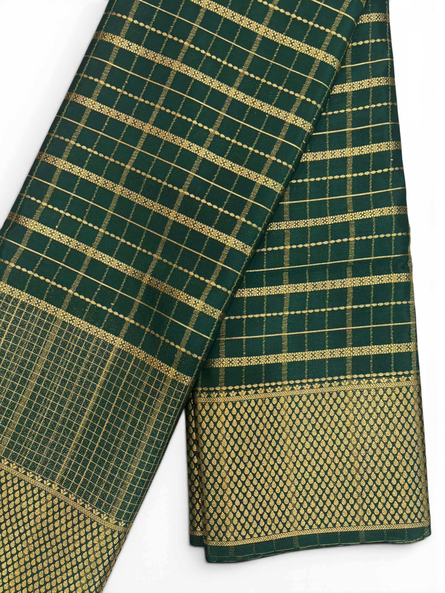 Premium Crepe Silk Self Green Chex Saree (SMI6941_10)