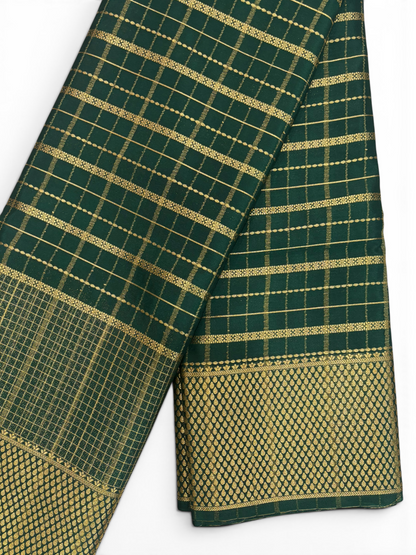 Premium Crepe Silk Self Green Chex Saree (SMI6941_10)