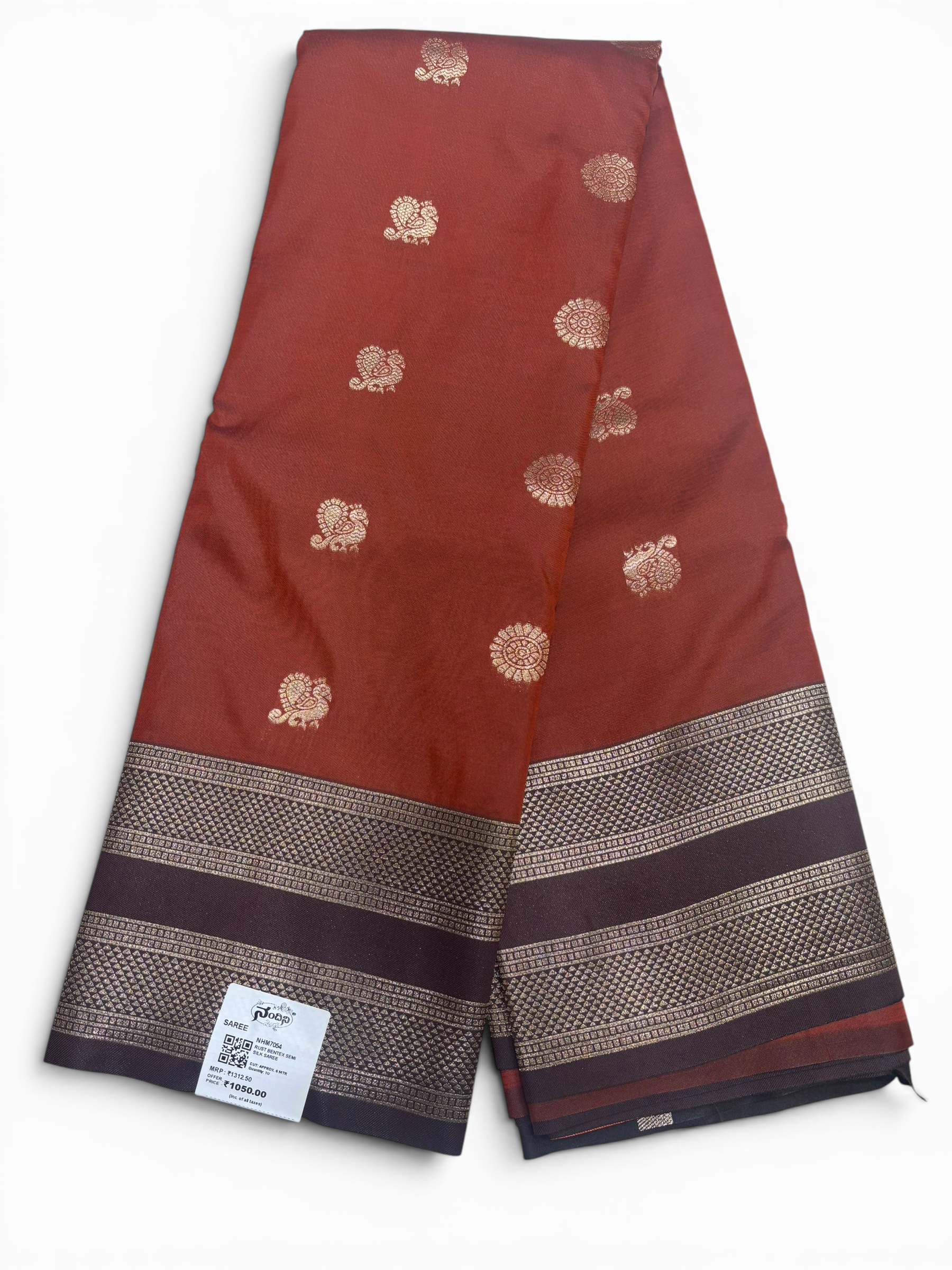 Rust &amp; Brow Bentex Border Kubera Silk Saree (NHM7054)