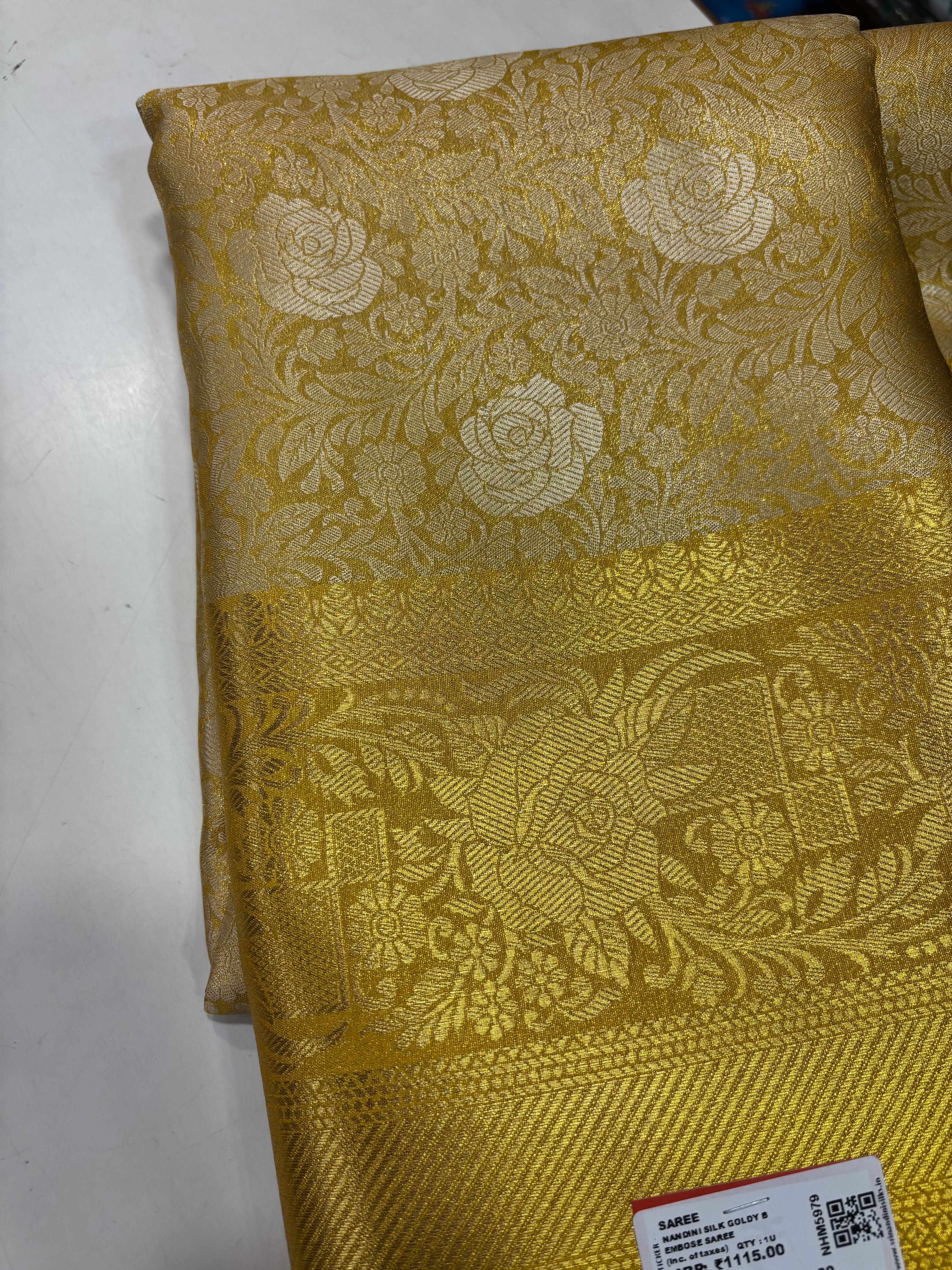 Trending Golden Soft Semi Silk Saree Embose Border (NHM5979)