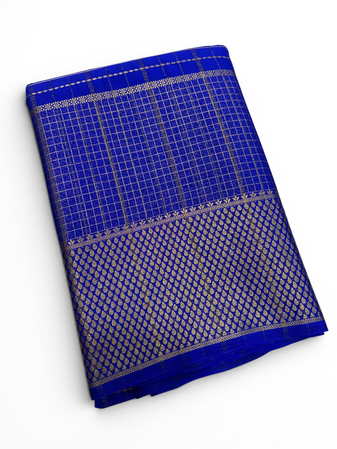 Premium Crepe Silk Self Royal Blue Chex Saree (SMI6941_1)