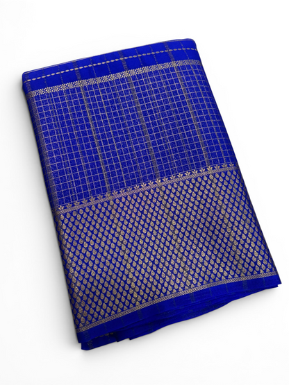Premium Crepe Silk Self Royal Blue Chex Saree (SMI6941_1)