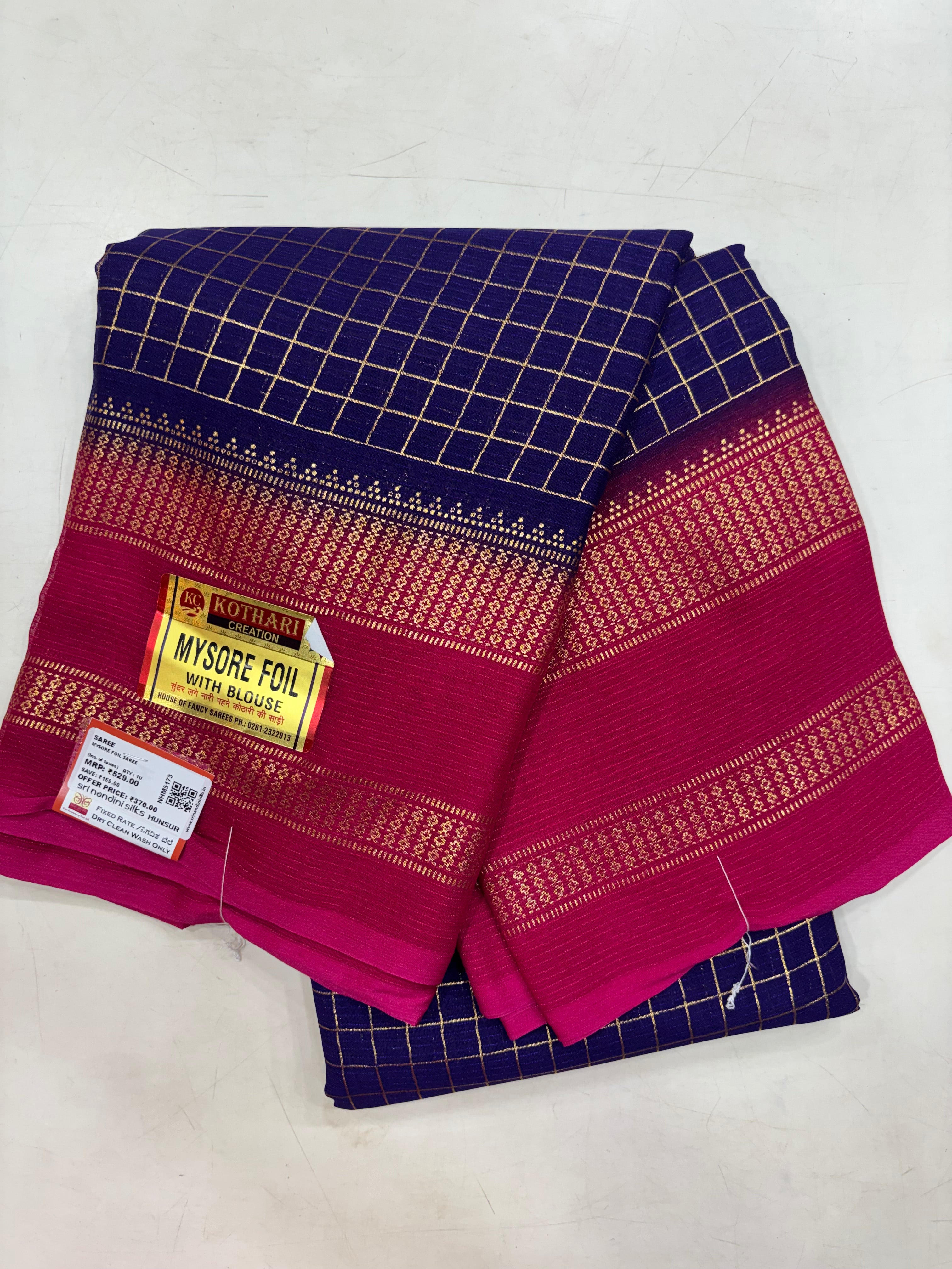 Mysore Foil Printed Navy Blue Fancy Saree (NHM5173)