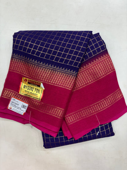 Mysore Foil Printed Navy Blue Fancy Saree (NHM5173)