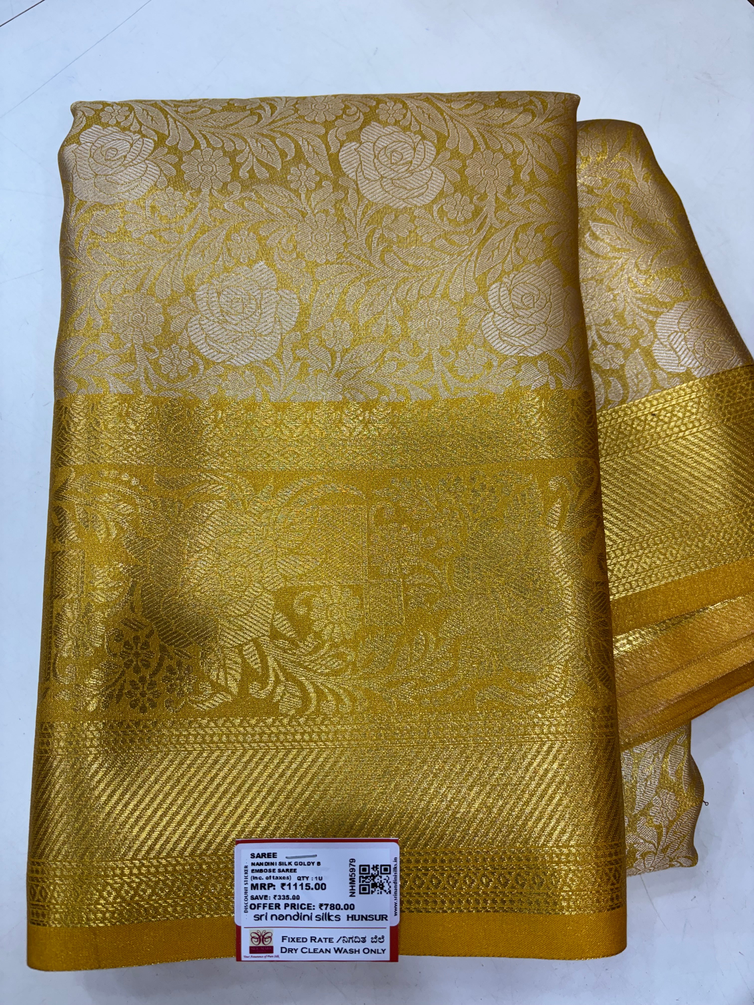 Trending Golden Soft Semi Silk Saree Embose Border (NHM5979)